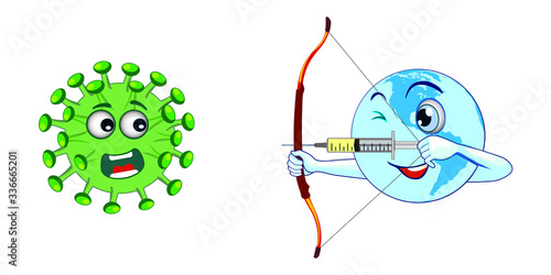 Cartoon Earth archer vaccinates against corona virus