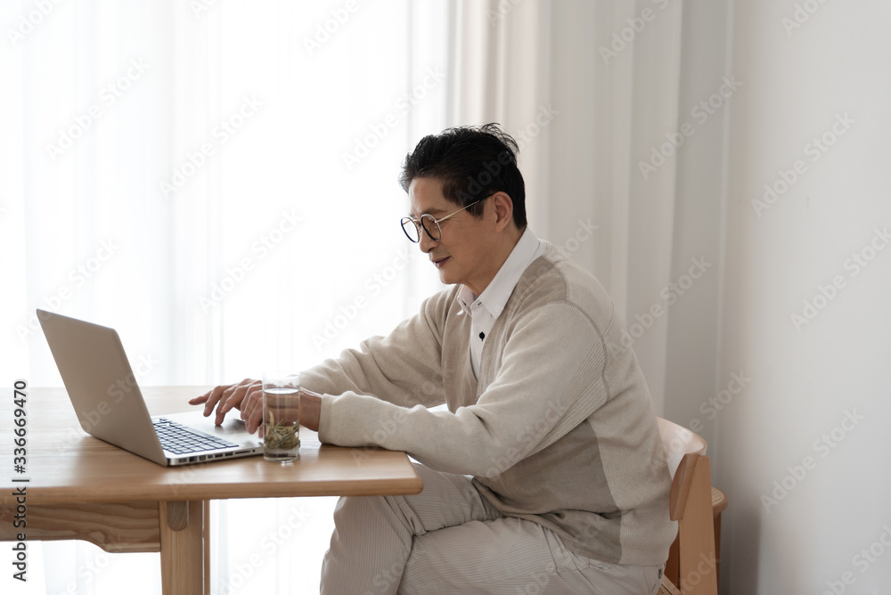 Asian seniors using computers at the desk Asian seniors using computers at the desk