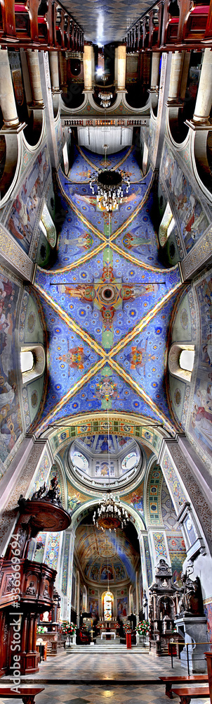 Panorama of an old cathedral. City Plock in Poland.