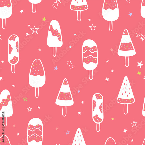 Fun hand drawn ice cream seamless pattern, doodle popsicles background, great for summer themed fabrics, banners, wallpapers, wrapping - vector design