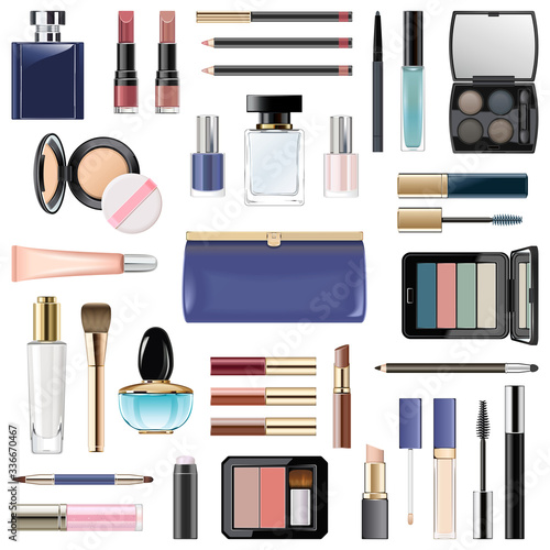 Vector Makeup Cosmetics with Blue Cosmetic Bag