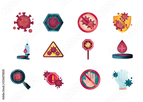 disease infection outbreak pandemic stop coronavirus covid 19 icons set