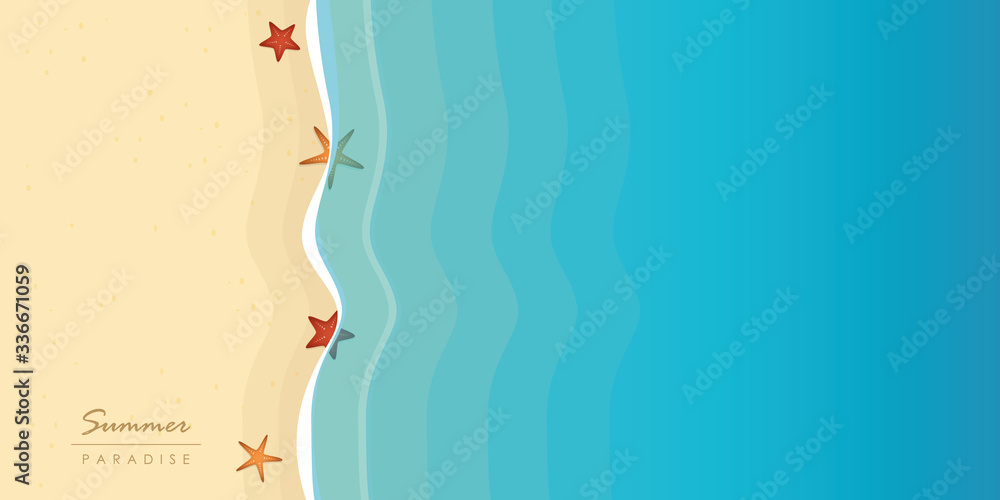 Naklejka premium starfish on summer holiday beach with water background vector illustration EPS10