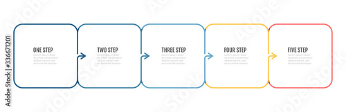 Business thin line process step design template. Timeline with 5 options, arrows. Vector thin line elements for presentation.