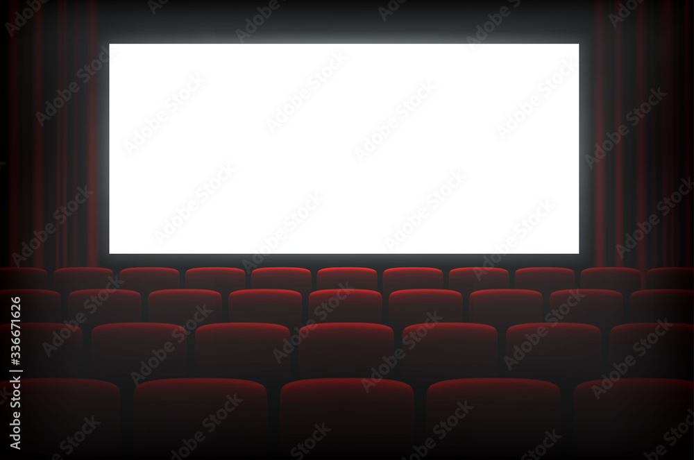Naklejka premium Cinema dark hall with white empty screen