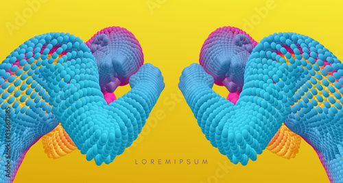 Two boxer before a fight. Sport competition template. Vector illustration composed of particles.