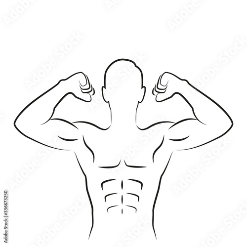 muscular strong man outline isolated on white background vector illustration EPS10