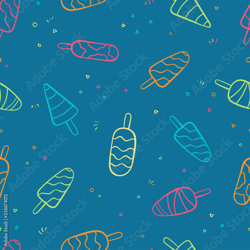 Fun hand drawn ice cream seamless pattern, doodle popsicles background, great for summer themed fabrics, banners, wallpapers, wrapping - vector design