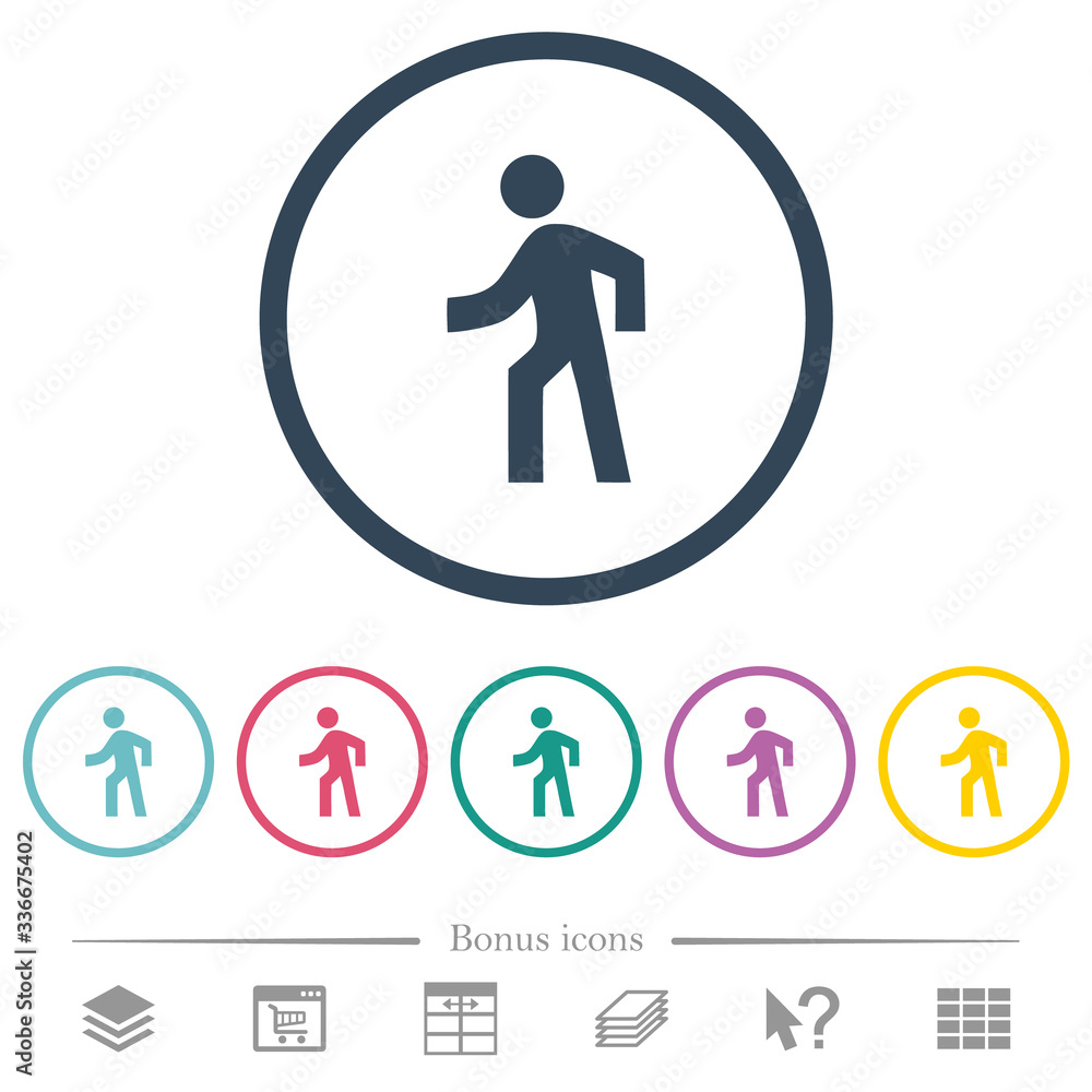 Man walking left flat color icons in round outlines Man walking left flat color icons in round outlines