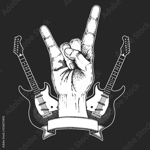Rock heavy metal, hard rock music hand symbol. Vector icon.