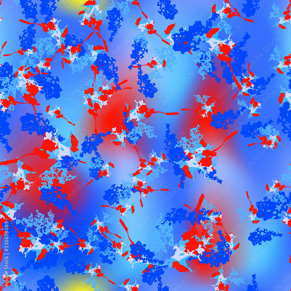 UFO camouflage of various shades of blue, red and yellow colors UFO camouflage of various shades of blue, red and yellow colors