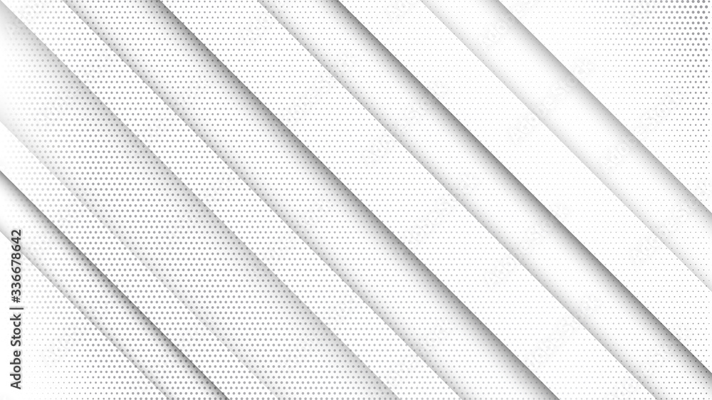 Fototapeta premium Abstract white and gray gradient background. Halftone dots design background. Gray dotted halftone backdrop. Vector Illustration. Geometric backdrop. Dotted texture template. Dots grunge texture.
