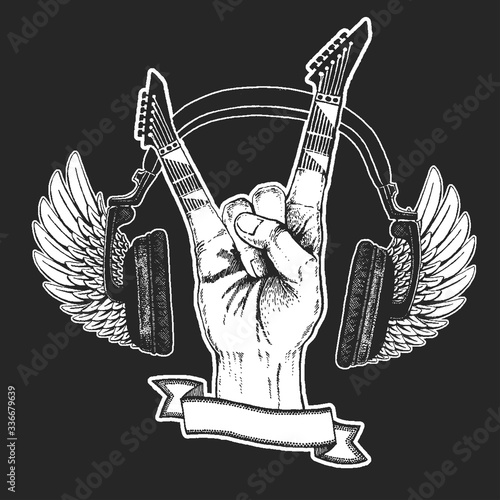 Rock heavy metal, hard rock music hand symbol. Vector icon.