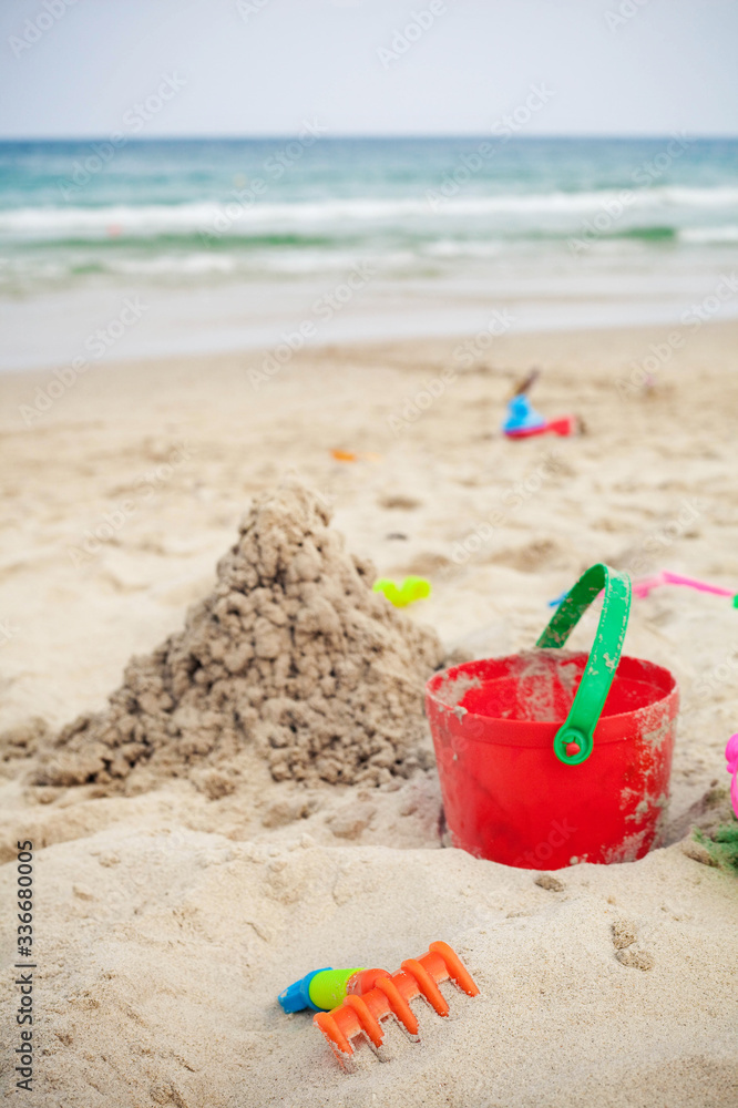 sand castle with child bucket sand castle with child bucket