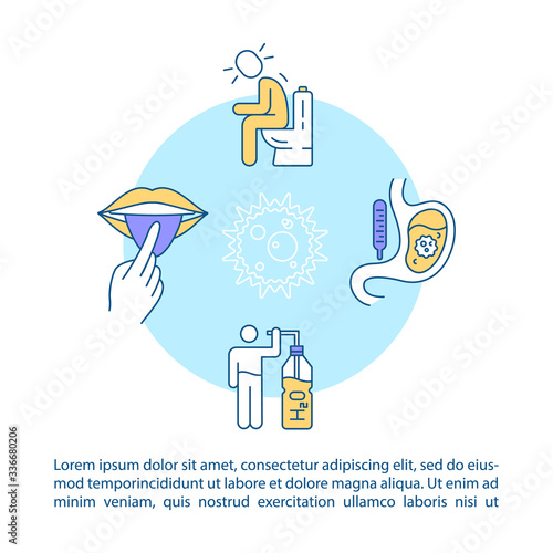 Rotavirus symptoms and transmission concept icon with text. Dehydration and dry mouth PPT page vector template. Brochure, magazine, booklet design element with linear illustrations