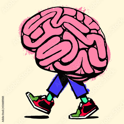 Obraz na plátne Cartoon of brain going for walk