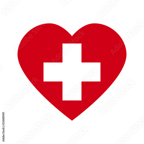 Red heart with white cross. Symbol for hospital