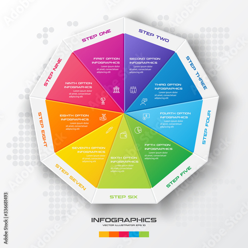 Nonagon infographic,Colorful template with 9 options,Vector illustration.