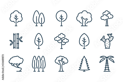 Tree and Plants related line icon set. Nature and Ecology vector icon collection.
