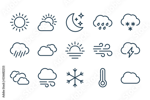 Weather and Forecast line icons. Meteo vector linear icon set.