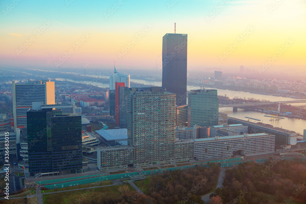 Naklejka premium Viennese skyscrapers in the twilight