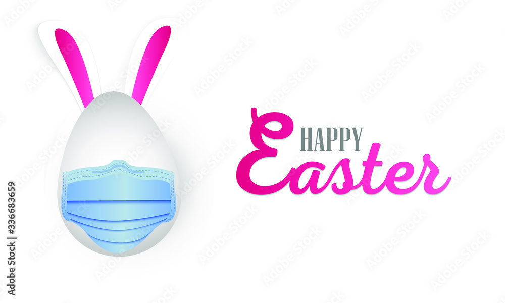 Happy easter. Easter egg with bunny ears in the medical face mask. Happy easter. Easter egg with bunny ears in the medical face mask.
