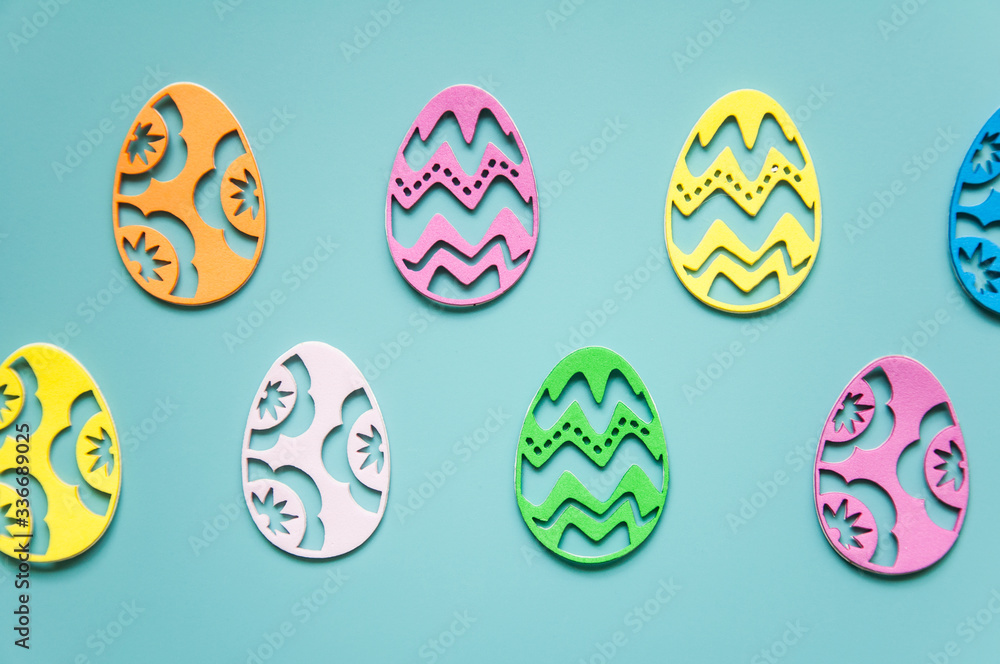 Easter background. Paper easter eggs. Greeting card for the holiday. Multicolored details, bright pastel frame background. A lot of elements. Easter background. Paper easter eggs. Greeting card for the holiday. Multicolored details, bright pastel frame background. A lot of elements.