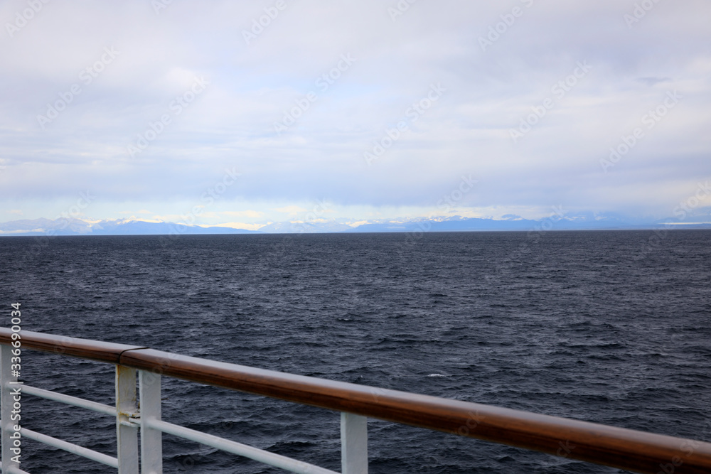 Seward, Alaska / USA - August 08, 2019: View from ship cruise deck, Seward, Alaska, USA Seward, Alaska / USA - August 08, 2019: View from ship cruise deck, Seward, Alaska, USA