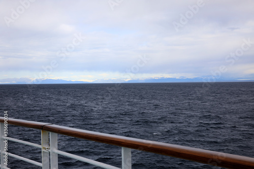 Fototapeta Naklejka Na Ścianę i Meble -  Seward, Alaska / USA - August 08, 2019: View from ship cruise deck, Seward, Alaska, USA