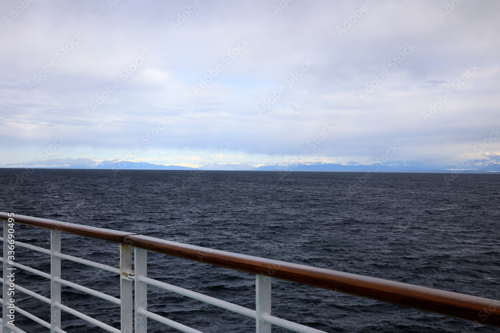Seward, Alaska / USA - August 08, 2019: View from ship cruise deck, Seward, Alaska, USA Seward, Alaska / USA - August 08, 2019: View from ship cruise deck, Seward, Alaska, USA