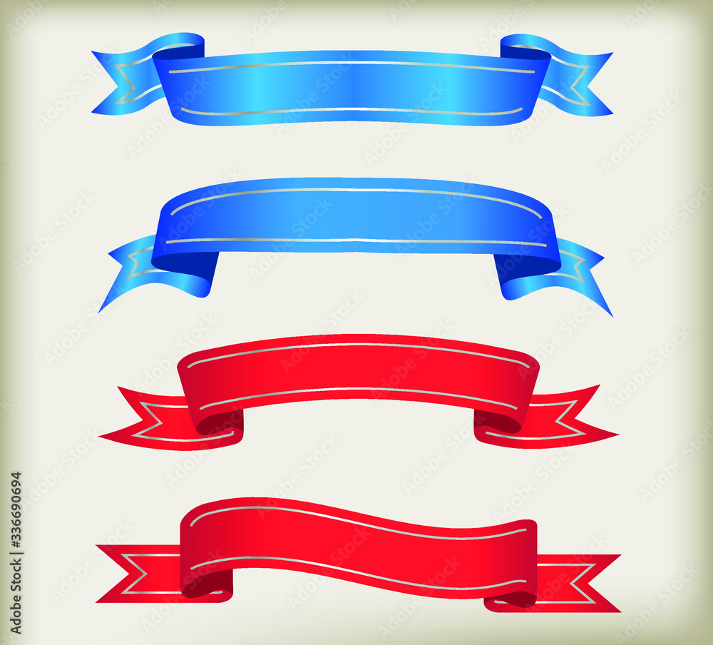 Set of blue and red ribbon banners.