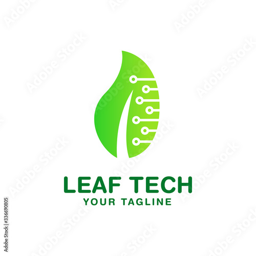 leaf tech logo design template vector, green leaf tech logo , digital leaf logo