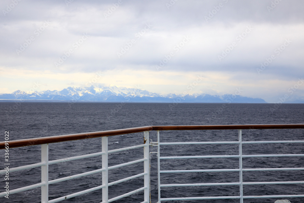 Seward, Alaska / USA - August 08, 2019: View from ship cruise deck, Seward, Alaska, USA