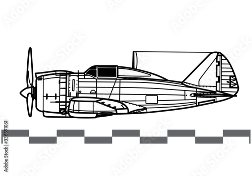 Reggiane Re.2000 Falco. World War 2 combat aircraft. Side view. Image for illustration and infographics. photo