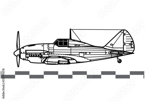 Reggiane Re.2001 Falco 2. World War 2 combat aircraft. Side view. Image for illustration and infographics. photo
