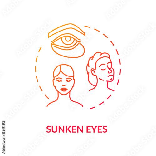 Sunken eyes red concept icon. Lack of sleep sign. Dark circles from sleeplessness. Tired woman. Rotavirus symptom idea thin line illustration. Vector isolated outline RGB color drawing