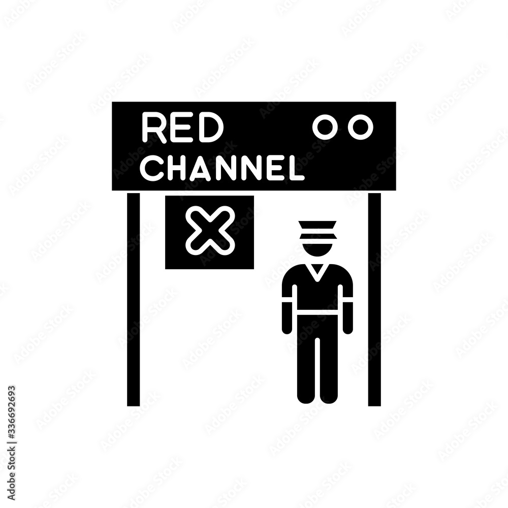 Red channel flat design long shadow glyph icon. Boarding passage closed. Prohibited entrance to airplane departure. Airplane cancelation. Silhouette symbol on white space. Vector isolated illustration Red channel flat design long shadow glyph icon. Boarding passage closed. Prohibited entrance to airplane departure. Airplane cancelation. Silhouette symbol on white space. Vector isolated illustration