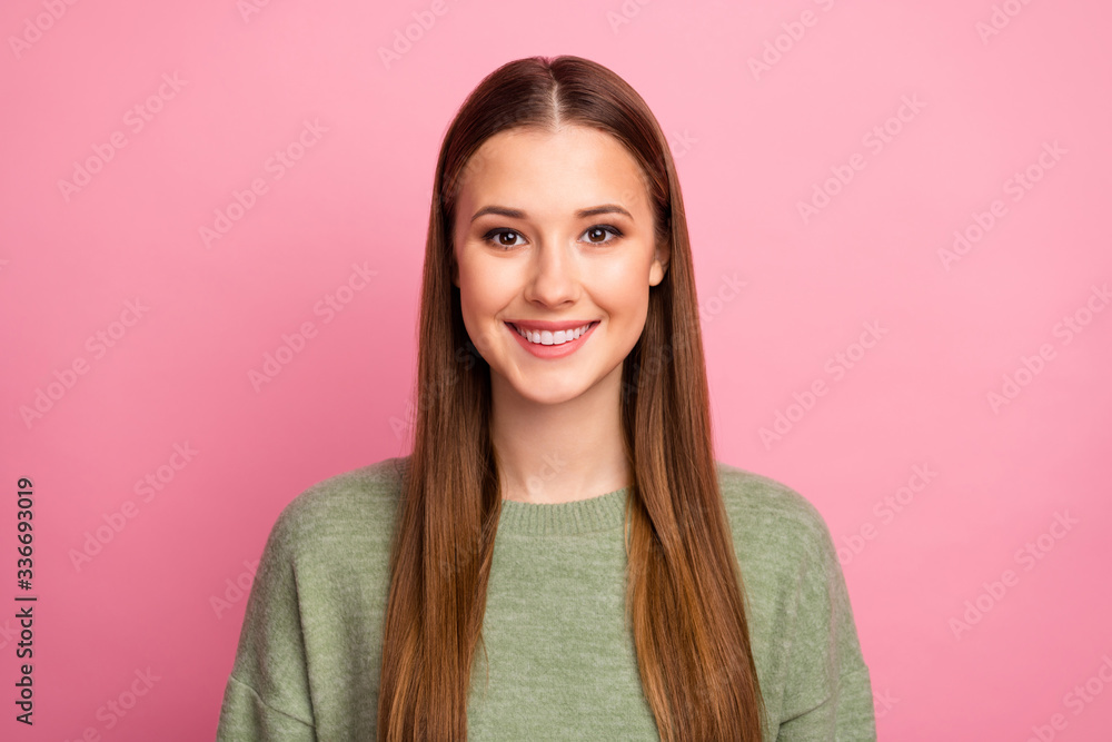 Portrait of cute lovely excited girl look good enjoy fall free time holiday wear pullover isolated over pink color background Portrait of cute lovely excited girl look good enjoy fall free time holiday wear pullover isolated over pink color background