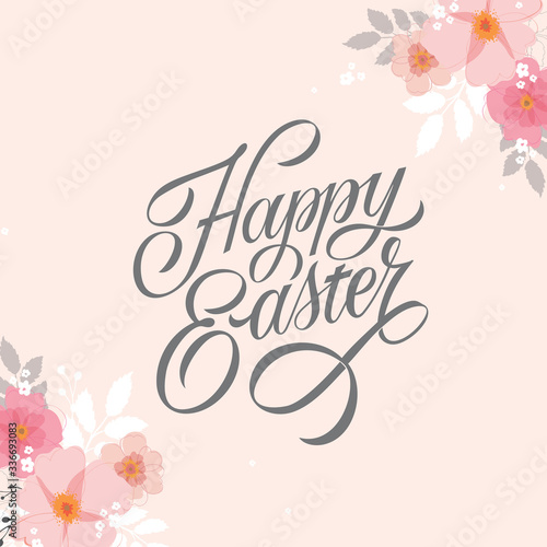 Happy Easter handwritten lettering. Happy Easter typography vector design for greeting cards and poster. Design template celebration. Vector illustration.