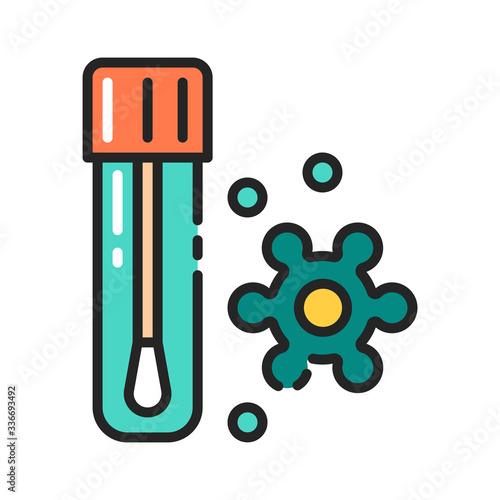 Laboratory tube with saliva test color line icon. Check on disease Coronavirus. Healthcare. Pictogram for web page, mobile app, promo. Editable stroke.