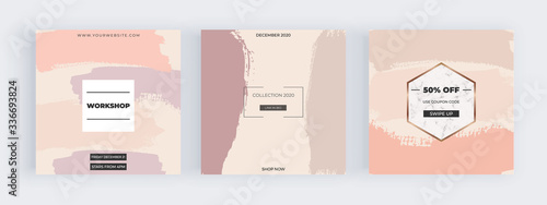 Social media banners with freehand hand drawing brush stroke shapes. Modern neutral template for flyer, poster, card
