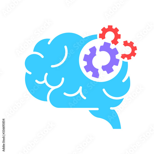 Brain disease dementia flat color icon. Human organ concept. Decline in memory. Decrease in mental human abilities. Sign for web page, mobile app, button, logo. Editable stroke