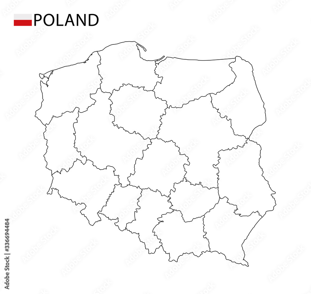Poland map, black and white detailed outline regions of the country. Vector illustration