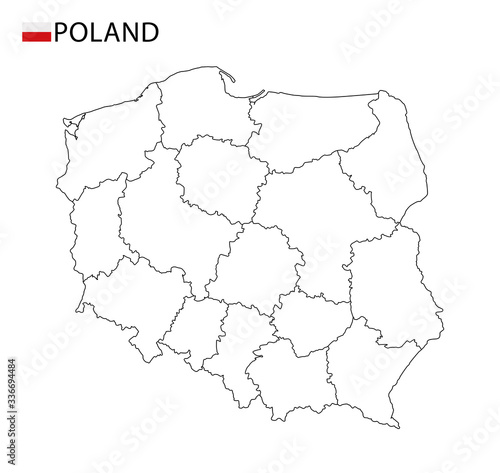 Poland map  black and white detailed outline regions of the country. Vector illustration