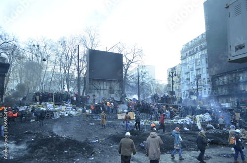 2014. Kyiv. Ukraine. Euromaidan. Peace after long night battles.
