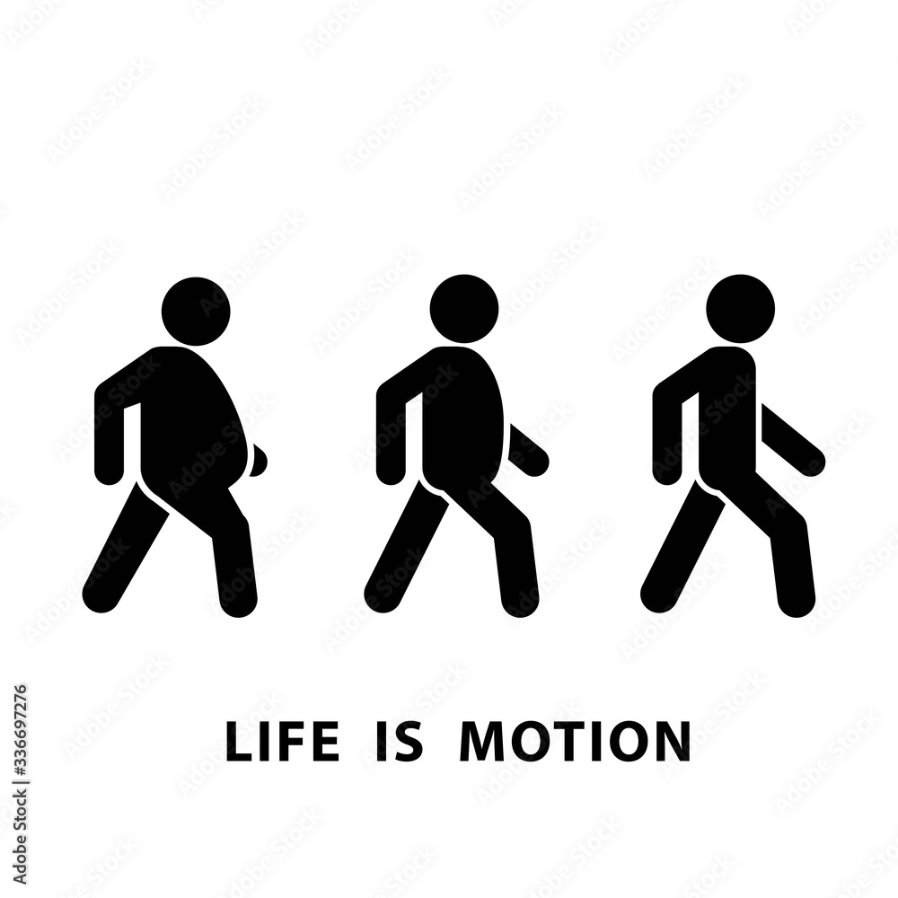 Obraz premium Running fat person icon, weight loss and diet concept, life is motion poster