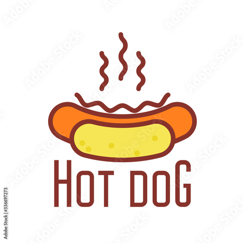 Hot dog icon - street food emblem with hotdog, line style