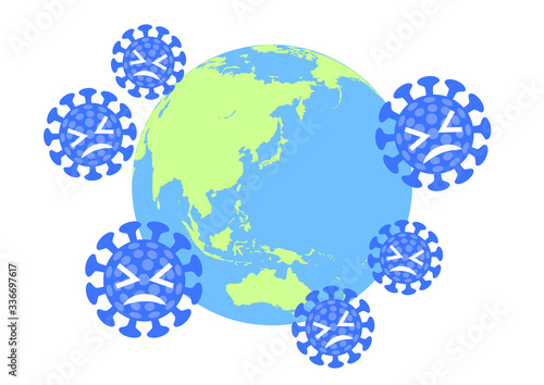 撃退されるコロナウイルスと地球イメージ