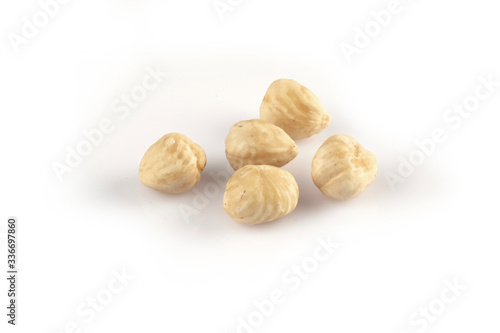 Peeled roasted hazelnuts in top angle