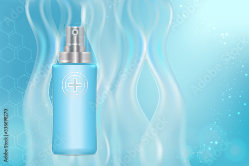 Beauty product ad design, blue cosmetic container with collagen solution advertising background ready to use, luxury skin care banner, illustration vector.